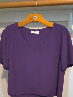 Babaton Purple V-Neck Short Sleeve Blouse